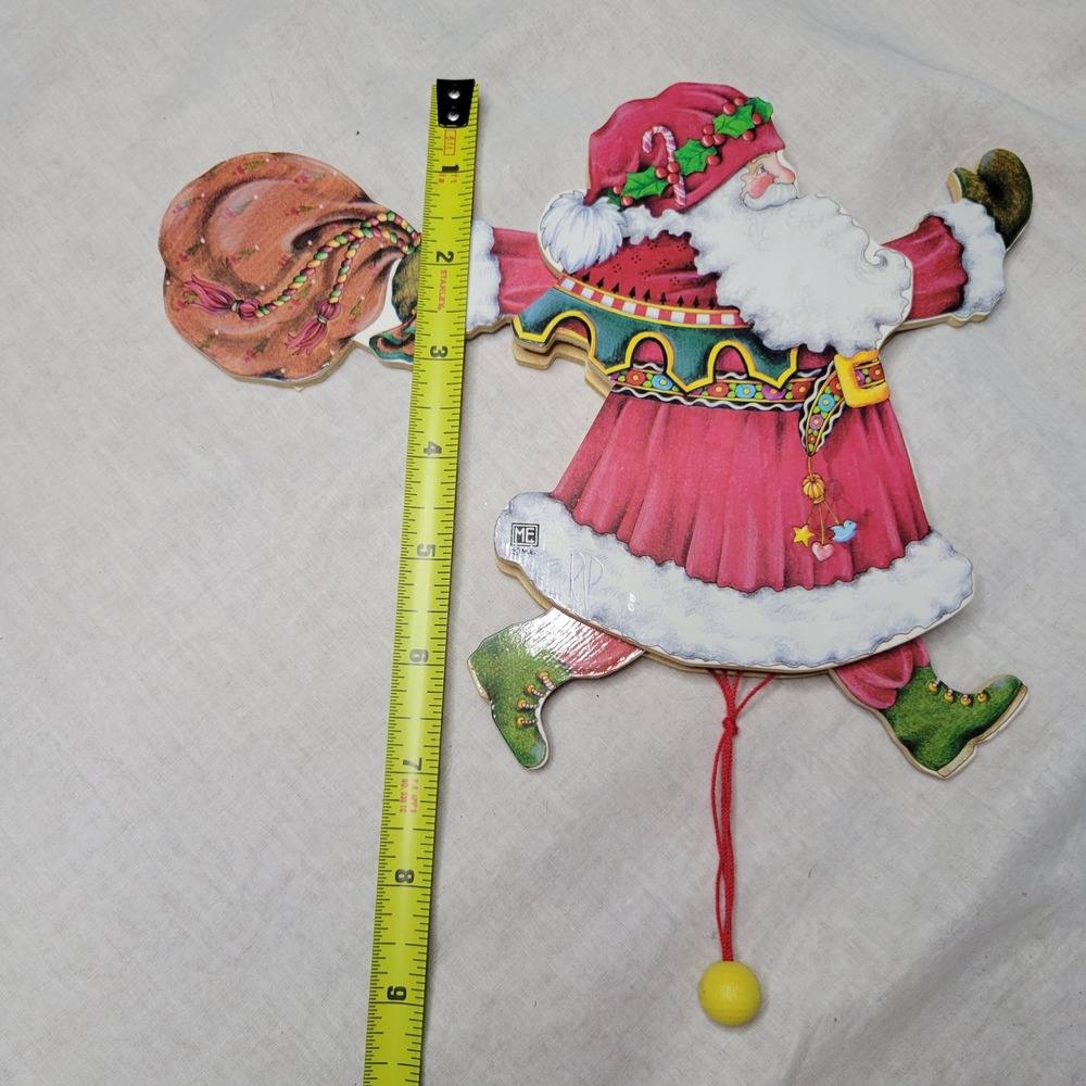 Mary Engelbreit Vintage Santa Claus‎ Wooden Jumping Jack Pull String Ornament 8"